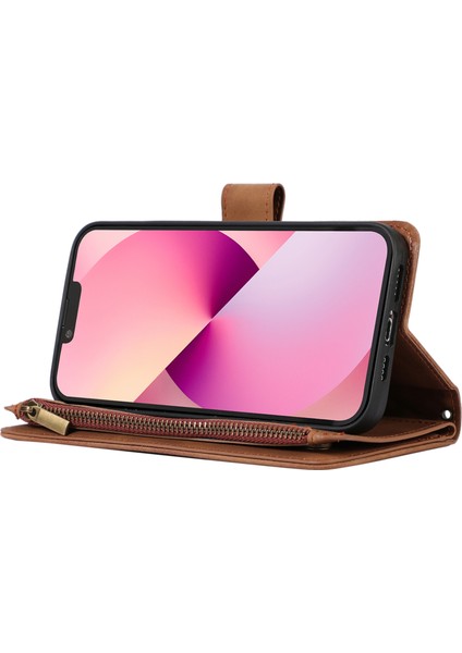 Iphone 11 Pro Case Zipper Cep Deri 9 Kart Yuvaları Telefon Muhafız Kapağı Bilek Kayış-Brown (Yurt Dışından)