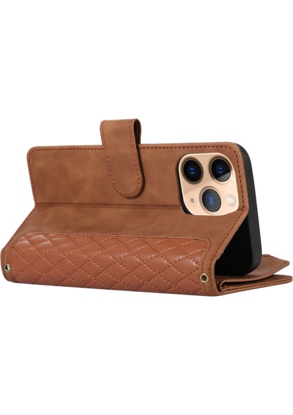 Iphone 11 Pro Case Zipper Cep Deri 9 Kart Yuvaları Telefon Muhafız Kapağı Bilek Kayış-Brown (Yurt Dışından)