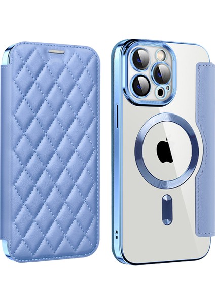 Iphone 11 Pro Max Rfıd Için Lens Film Rhombus Deri Kart Tutucu ile Anti-Güz Kapağı Magsafe-Baby Mavi ile Uyumlu Kılıf (Yurt Dışından)