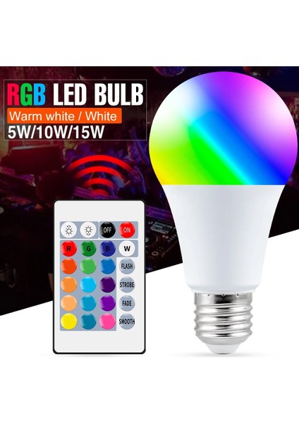 RGB-SICAK-15W Tarzı RGB-SICAK-10W E27 Akıllı Kontrol Lambası LED Rgb Işık Kısılabilir 5W 10W 15W Rgbw LED Lamba Renkli Değişen Ampul LED Lampada Rgbw Beyaz Dekor Ev (Yurt Dışından)