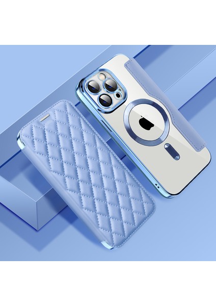 Iphone 11 Pro Max Rfıd Için Lens Film Rhombus Deri Kart Tutucu ile Anti-Güz Kapağı Magsafe-Baby Mavi ile Uyumlu Kılıf (Yurt Dışından)