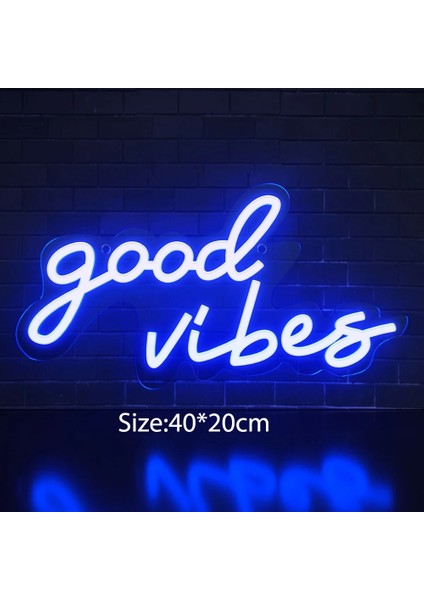 Mavi LED Neon Işıklı Tabelalar Duvar Dekor Iyi Vibes Asılı Neon Işıkları Düğün Dekor Gece Lambası Yatak Odası Parti Doğum Günü Odası Dekor (Yurt Dışından)