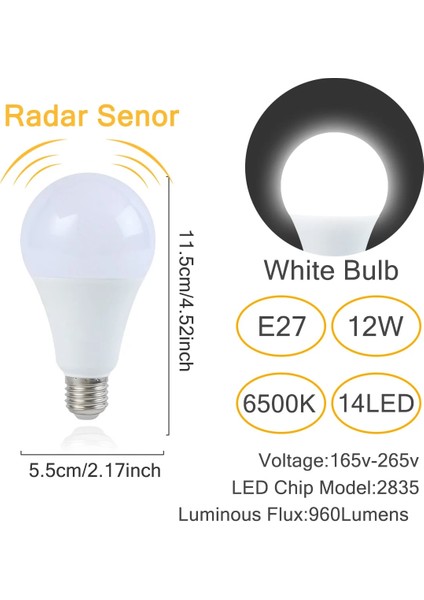 12 Saat Radar Sensörü LED Ampul Akıllı Işık Hareket Sensörü Enerji Tasarrufu Otomatik Kapalı Gece Lambası Yatak Odası Mutfak Merdiven Koridor Aydınlatma Için (Yurt Dışından)
