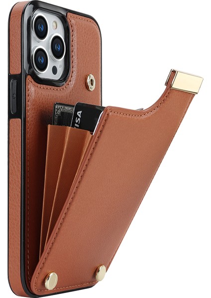 Iphone 13 Pro Tpu+Pu Deri+Metal Donanım Telefon Kapağı Kart Tutucu-Brown ile (Yurt Dışından)