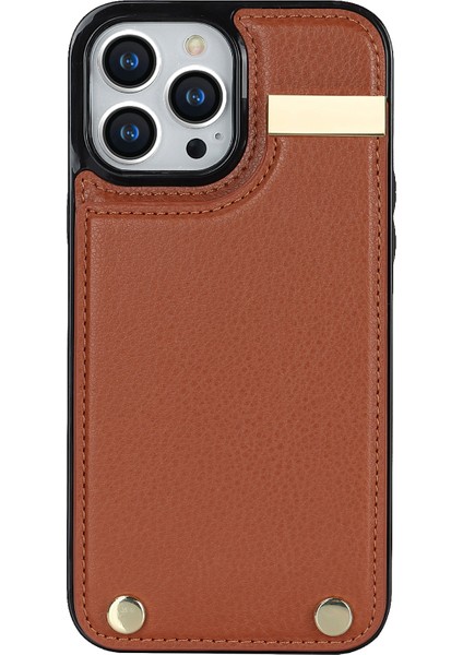 Iphone 13 Pro Tpu+Pu Deri+Metal Donanım Telefon Kapağı Kart Tutucu-Brown ile (Yurt Dışından)