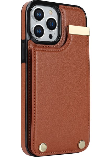 Iphone 13 Pro Tpu+Pu Deri+Metal Donanım Telefon Kapağı Kart Tutucu-Brown ile (Yurt Dışından)