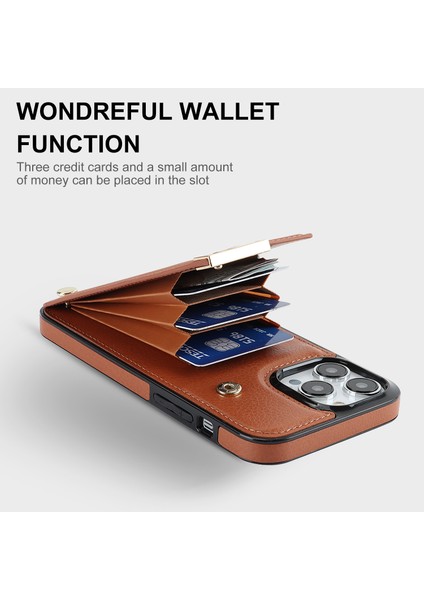 Iphone 13 Pro Tpu+Pu Deri+Metal Donanım Telefon Kapağı Kart Tutucu-Brown ile (Yurt Dışından)