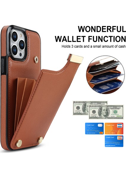 Iphone 13 Pro Tpu+Pu Deri+Metal Donanım Telefon Kapağı Kart Tutucu-Brown ile (Yurt Dışından)