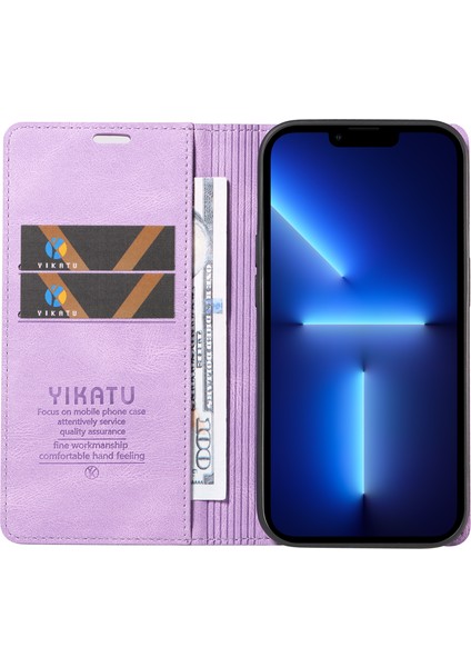Iphone 13 Pro 6.1 Inç Tam Koruma Telefon Kılıfı Cilt Touch Deri Cüzdan Standı Kapak Morası (Yurt Dışından) fiyatları