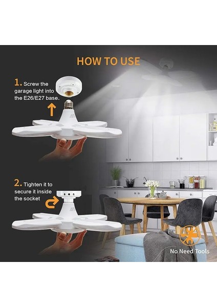 60W E27 LED Lamba Katlanır Ampul K LED Garaj Ampul Ev Fabrika Için Katlanabilir Vantilatör Pervanesi Işıkları Aydınlatma (Yurt Dışından)