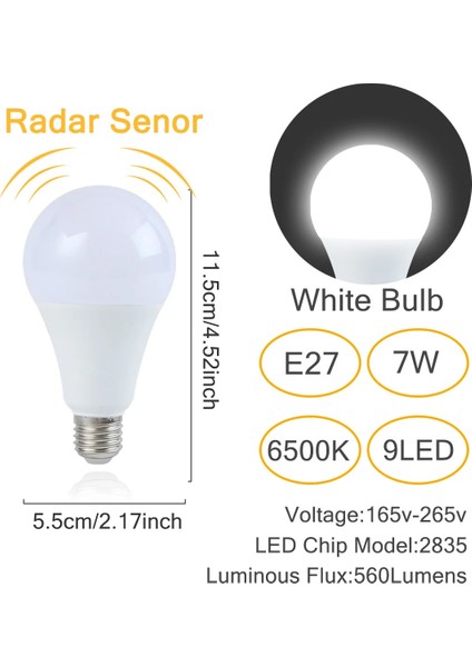 7 Saat Radar Sensörü LED Ampul Akıllı Işık Hareket Sensörü Enerji Tasarrufu Otomatik Kapalı Gece Lambası Yatak Odası Mutfak Merdiven Koridor Aydınlatma Için (Yurt Dışından)