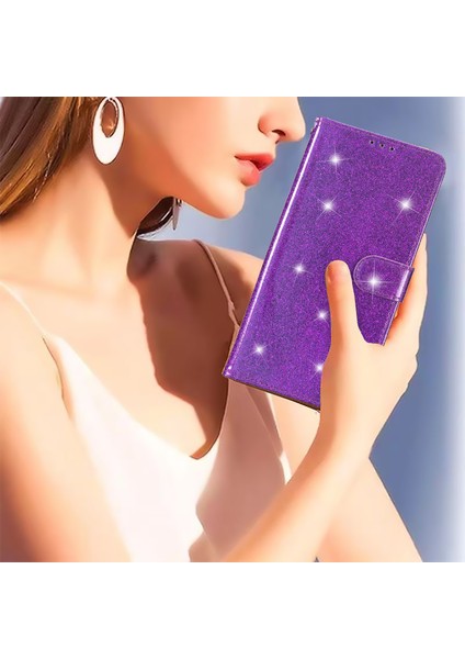 Iphone 15 Pro Glittery Telefon Deri Kılıf Anti-Drop Stand Cüzdan Telefon Kapak-Morası (Yurt Dışından) modelleri