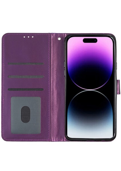 Iphone 15 Pro Glittery Telefon Deri Kılıf Anti-Drop Stand Cüzdan Telefon Kapak-Morası (Yurt Dışından) fırsatları