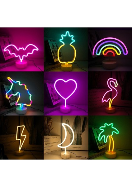 Yaprak Neon Işık Parti LED Flamingo Ananas Renkli Pembe LED Gece Lambası Yatak Odası Dekoru Neon Burcu Duvar Kağıdı Noel Neon Ampul (Yurt Dışından)