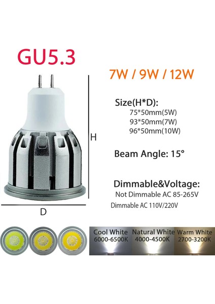 9W Tarzı Gu5.3 Kısılabilir 7W 9W 12W LED Spot E27 E12 E14 B22 B15 Cob Spot Ampuller Parlak Ev Lambaları GU10 Guv 220V C36 Alüminyum (Yurt Dışından)