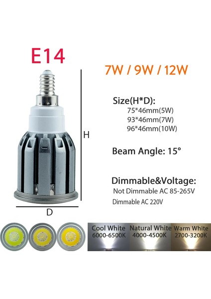 7W Tarzı E14 Kısılabilir 7W 9W 12W LED Spot E27 E12 E14 B22 B15 Cob Spot Ampuller Parlak Ev Lambaları GU10 Guv 220V C36 Alüminyum (Yurt Dışından)