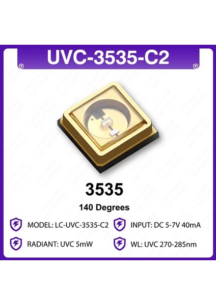 UVC-3535-C2 Derin Uv LED Uvm 280NM + Uva 395NM Diodemd 4 ~ 15MW Dıy Ultraviyole Lambalar Su Hava Virüs Sterilizasyonu Için (Yurt Dışından)