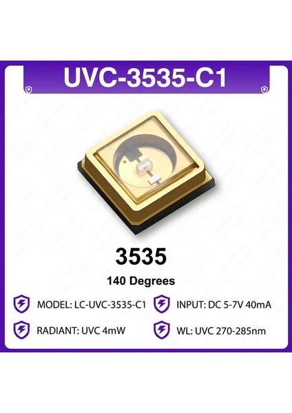 UVC-3535-C1 Derin Uv LED Uvm 280NM + Uva 395NM Diodemd 4 ~ 15MW Dıy Ultraviyole Lambalar Su Hava Virüs Sterilizasyonu Için (Yurt Dışından)