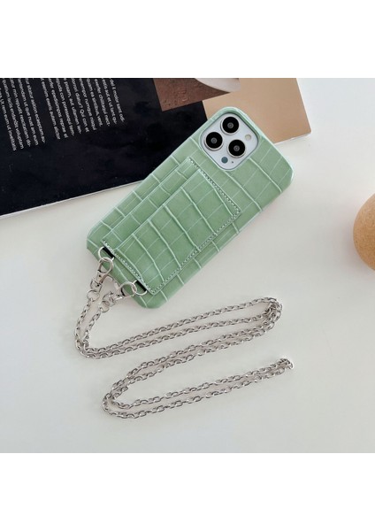 Iphone 15 Plus Koruyucu Kılıf Için Timsah Dokulu Pu+Pc 2 Kart Yuvaları Telefon Kapağı Strap-Nint Green ile Çizelge Anti-Çizelge Kabuğu (Yurt Dışından)