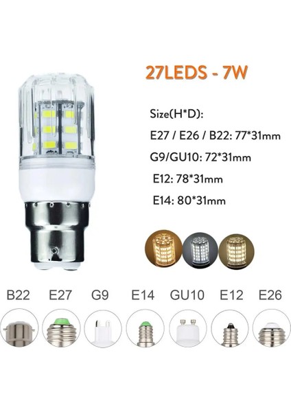 B22 Tarzı GU10 Dc 12 V 24 V E27 G9 GU10 LED Mısır Ampuller E26 E12 E14 B22 Spot 7 W 27 Leds Ev Parlak Masa Masa Lambaları Iç Mekan Aydınlatması (Yurt Dışından)