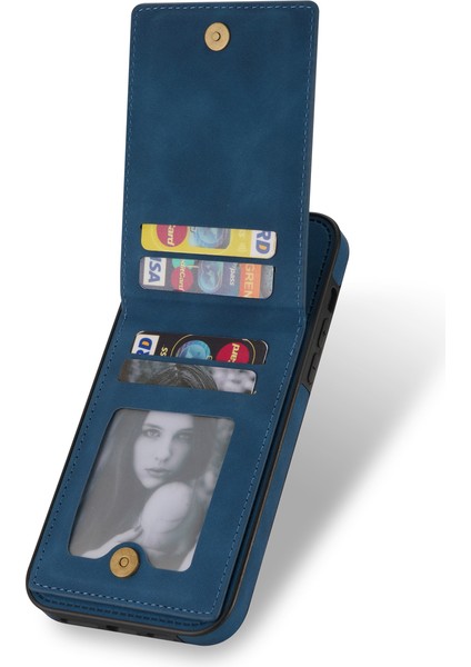 Iphone 15 Pro Rfıd Engelleme Kart Tutucu Deri Kaplamalı Tpu Telefon Kapak Mavisi (Yurt Dışından)