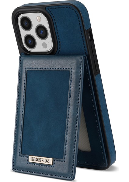 Iphone 15 Pro Rfıd Engelleme Kart Tutucu Deri Kaplamalı Tpu Telefon Kapak Mavisi (Yurt Dışından)