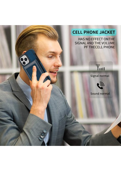 Iphone 15 Pro Rfıd Engelleme Kart Tutucu Deri Kaplamalı Tpu Telefon Kapak Mavisi (Yurt Dışından)