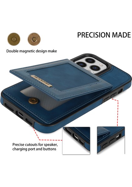Iphone 15 Pro Rfıd Engelleme Kart Tutucu Deri Kaplamalı Tpu Telefon Kapak Mavisi (Yurt Dışından)