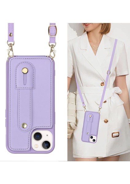 Iphone 15 Plus Kart Yuvaları Için Kickstand Kutusu Pu Deri Kaplı Tpu Telefon Kapağı Omuz Askılı-Mor ile (Yurt Dışından) indirimleri