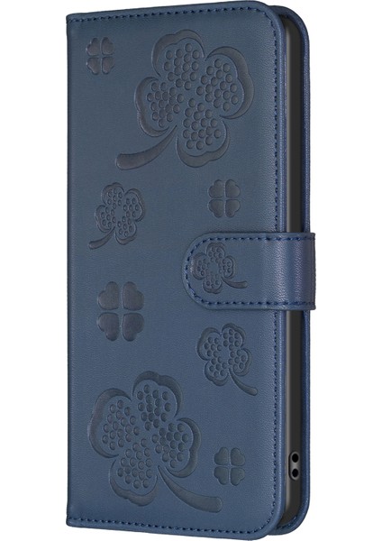 Iphone 14 Plus/15 Artı Cüzdan Kılıfı Yonca Basılı Pu Deri Telefon Kapak-Mavisi (Yurt Dışından)