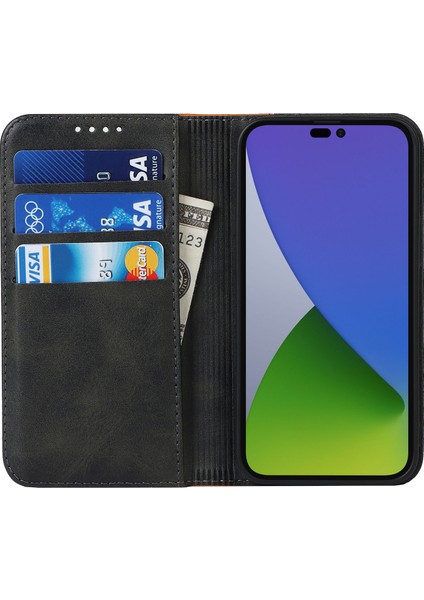 Iphone 15 Pro Bi-Renkli Ekleme Pu Deri Telefon Kılıf Desteği Stand Cüzdan Kapağı Black+Sarı (Yurt Dışından) fiyatları