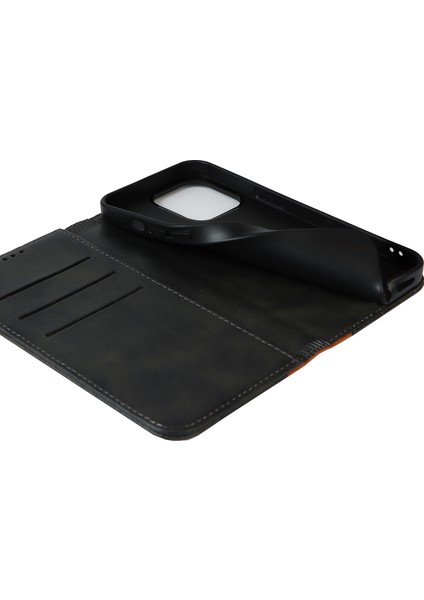 Iphone 15 Pro Bi-Renkli Ekleme Pu Deri Telefon Kılıf Desteği Stand Cüzdan Kapağı Black+Sarı (Yurt Dışından) fırsatları
