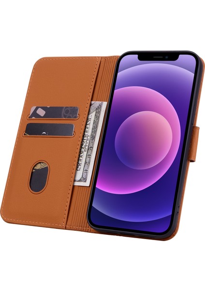 Iphone 14 Plus Case Cüzdan Stand Baskılı Rhombus Telefon Kapak-Kahverengi (Yurt Dışından)