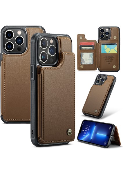 Iphone 13 Pro Case Için Litchi Doku Telefon Kapağı 4 Kart Yuvası-Brown (Yurt Dışından)