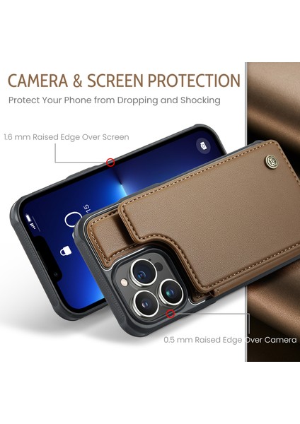 Iphone 13 Pro Case Için Litchi Doku Telefon Kapağı 4 Kart Yuvası-Brown (Yurt Dışından)