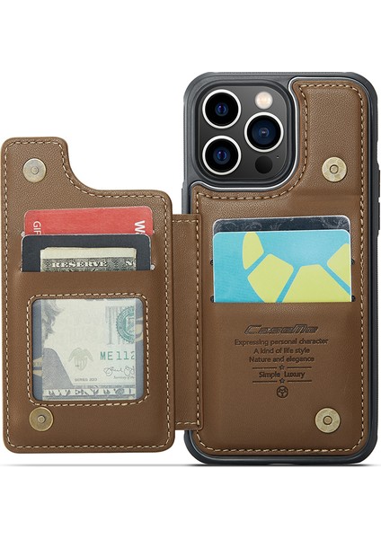 Iphone 13 Pro Case Için Litchi Doku Telefon Kapağı 4 Kart Yuvası-Brown (Yurt Dışından)