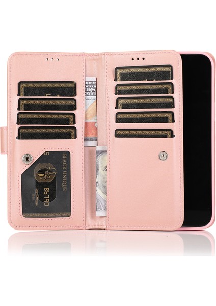Iphone 12/12 Pro Kasa Glitter Powder Fermuar Cep 9 Kart Tutucu Deri Kapak Golü Altın (Yurt Dışından)