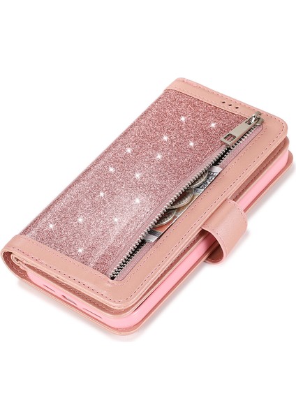 Iphone 12/12 Pro Kasa Glitter Powder Fermuar Cep 9 Kart Tutucu Deri Kapak Golü Altın (Yurt Dışından)