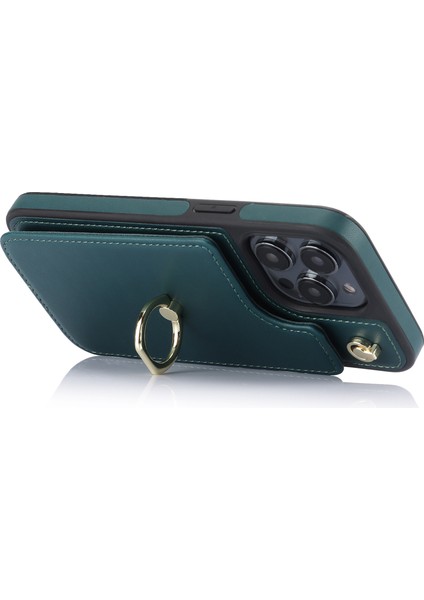 Tpu+Pu Deri Kılıf Iphone 13 Pro 6.1 Inç Kabuk Crossbody Kart Tutucu Kickstand Telefon Kapağı-Blackish Green (Yurt Dışından)