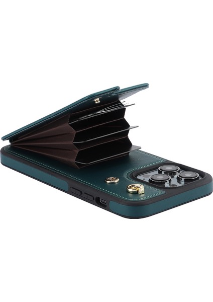 Tpu+Pu Deri Kılıf Iphone 13 Pro 6.1 Inç Kabuk Crossbody Kart Tutucu Kickstand Telefon Kapağı-Blackish Green (Yurt Dışından)