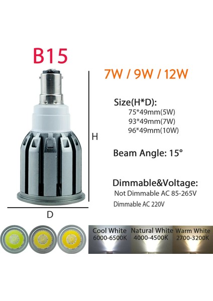 12W Tarzı B15 Kısılabilir 7W 9W 12W LED Spot E27 E12 E14 B22 B15 Cob Spot Ampuller Parlak Ev Lambaları GU10 Guv 220V C36 Alüminyum (Yurt Dışından)