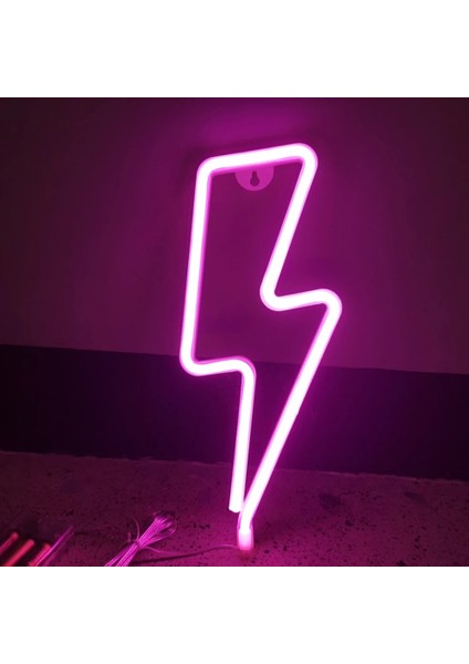 Pembe LED Neon Yıldırım Şekilli Burcu Flaş Neon Işık Duvar Lambası Dekoratif USB Asılı Işık Ev Odası Düğün Parti Için (Yurt Dışından)