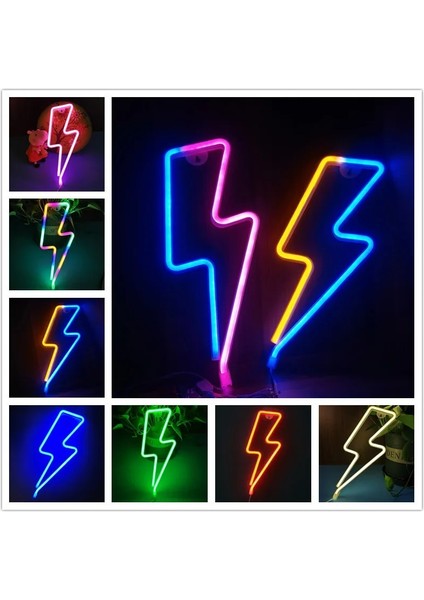 Pembe LED Neon Yıldırım Şekilli Burcu Flaş Neon Işık Duvar Lambası Dekoratif USB Asılı Işık Ev Odası Düğün Parti Için (Yurt Dışından)
