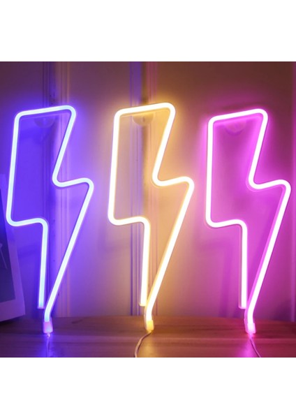 Pembe LED Neon Yıldırım Şekilli Burcu Flaş Neon Işık Duvar Lambası Dekoratif USB Asılı Işık Ev Odası Düğün Parti Için (Yurt Dışından)