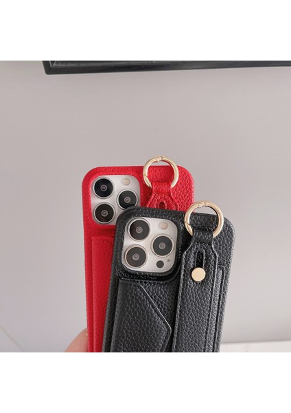 Iphone 15 Plus Kart Tutucu Bileklik Telefon Kasası Pu Deri+Pc Kapak Omuz Kayış Kırmızısı (Yurt Dışından)