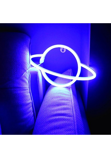 Mavi LED Neon Lamba Eliptik Gezegen Neon Burcu Neon Lamba USB Akülü Ev Dekoratif Duvar Lambası Parti Odası Bar Aydınlatma Dekor (Yurt Dışından)