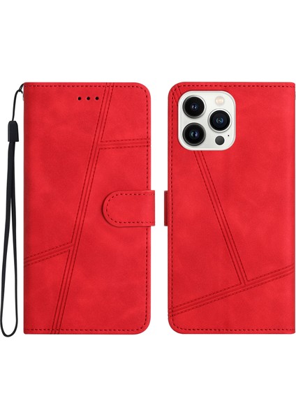 Iphone 15 Pro Max Max Cilt Touch Telefon Kılıfı Retro Pu Deri Cüzdan Kapağı Stand-Red ile Baskı Kabuğu (Yurt Dışından)