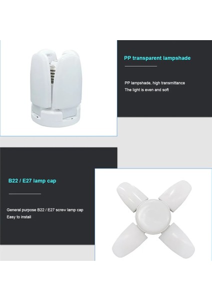 165-265V E27 LED Ampul 6500K Katlanabilir Ayarlanabilir Fanlar Panelleri Tavan Işıkları Deforme Edilebilir Garaj Lambası Atölyesi Endüstriyel Ahır Aydınlatma (Yurt Dışından)