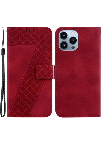 Iphone 13 Pro Max Stand Baskılı Desen Pu Deri Deri Şok Geçirmez Telefon Kasası-Kırmızı (Yurt Dışından)