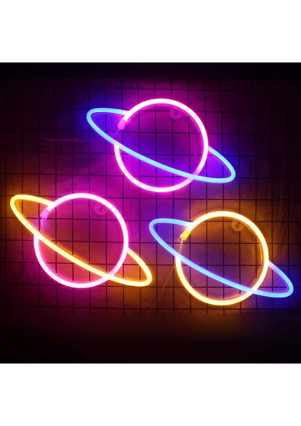 Pembe LED Neon Lamba Eliptik Gezegen Neon Burcu Neon Lamba USB Akülü Ev Dekoratif Duvar Lambası Parti Odası Bar Aydınlatma Dekor (Yurt Dışından)